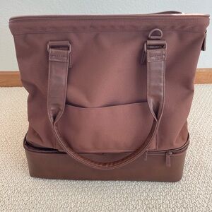 Beis Brand Brown Tote Bag with Leather Accents and Shoe Storage